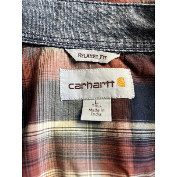 Carhartt Relaxed Fit Button Down Long Sleeve Shirt Men L Tall Pearl Snap Plaid - Picture 6 of 10